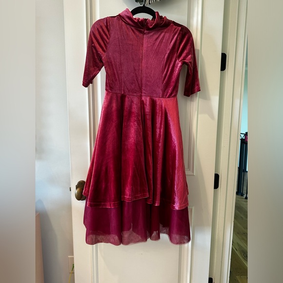 Joyfolie size 12 Maroon velvet dress high low and high neck - Picture 2 of 2